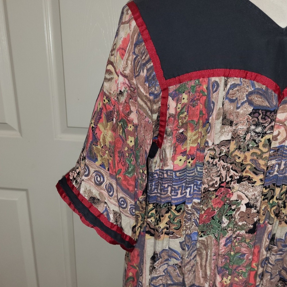 VTG Krist Gudnason Egyptian Black Print Kaftan Muumuu House V-Neck Maxi Dress L - Picture 5 of 9